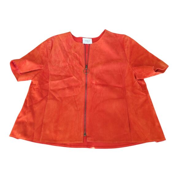 Akris Punto Women's‎ Red Suede Cotton Lined Full Zip Short Sleeve Jacket - Picture 10 of 11